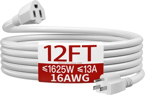 Vista 72 de Cable de extensión corto de 16/3 de 1 pie, cable de extensión negro flexible y duradero, cable de alimentación de 3 clavijas para interiores