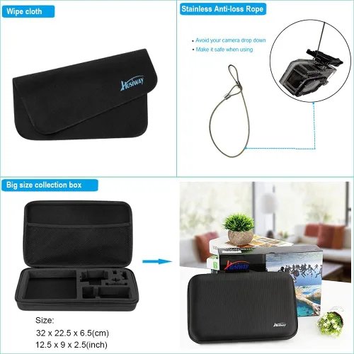Vista 6 de Kit de accesorios para Gopro Hero 13 12 11 10 9 carcasa impermeable negra funda de silicona protector de pantalla de vidrio paquete para Go pro