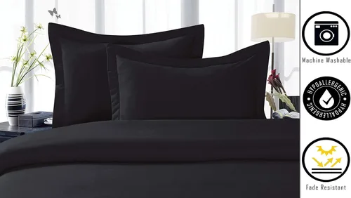 Vista 3 de Lujosas fundas de almohada de 2 piezas de microfibra de doble cepillado, resistentes a las arrugas, estándar/Queen, color negro