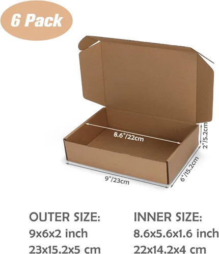 Vista 2 de Cajas de envío pequeñas de 9 x 6 x 2 pulgadas, juego de 6 cajas de Marrón