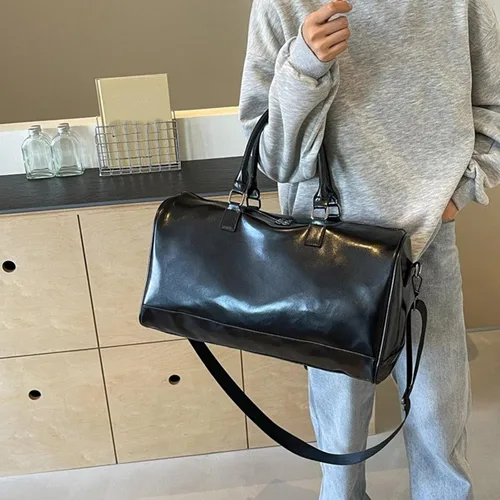 Vista 7 de Large Capacity Fitness Bag Travel PU Leather Shoulder Luggage Fashion Sport Overnight For Vacation Travel For Women Men Overn