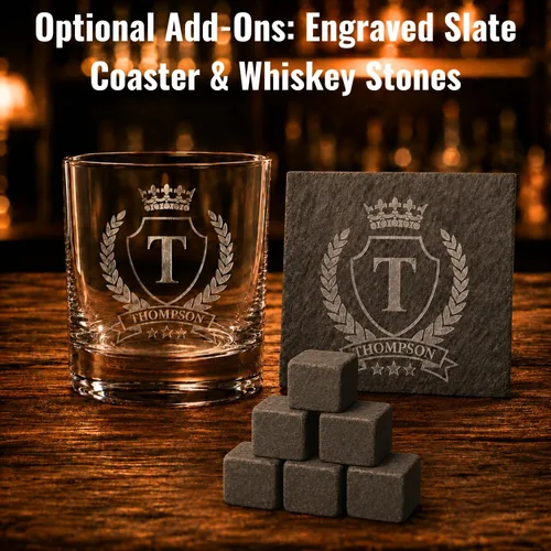 Vista 5 de Juego de vasos de whisky grabados con diseño personalizado Vidrio para una sola ocasión para cumpleaños, Día del Padre o hitos