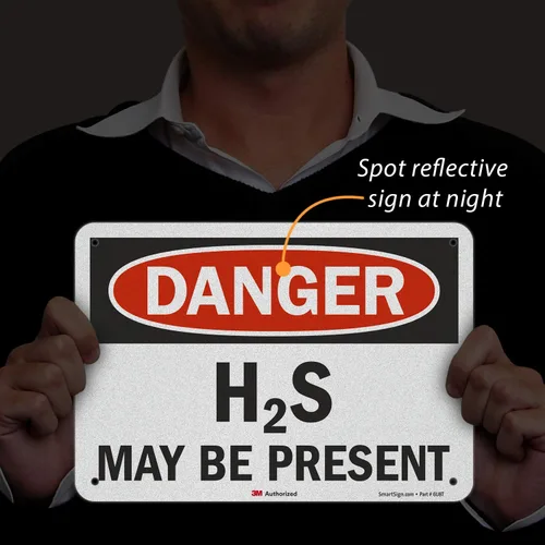 Vista 2 de SmartSign Letrero con texto en inglés "Danger - H2S May Be Present", aluminio reflectante 3M de 7 x 10 pulgadas