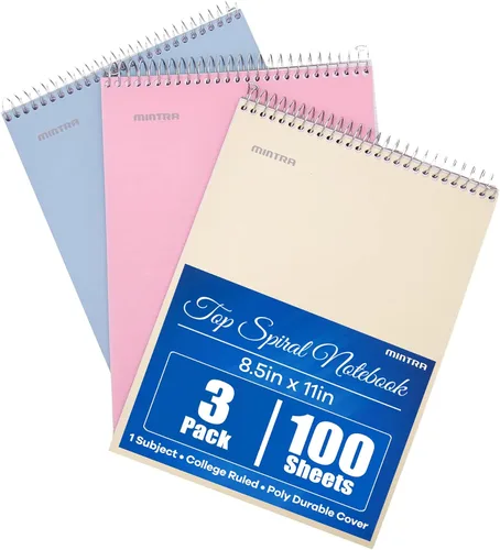 Vista 11 de Mintra Office TOP BOUND Cuadernos de espiral duraderos (hielo ártico, aceite de chile, verde oliva, rayas universitarias, paquete de 3)