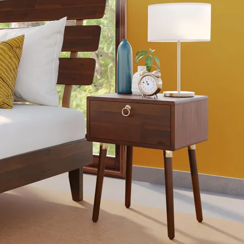Vista 16 de Bme Caden Mesita de noche/Mesa auxiliar/Mesa de centro de madera maciza, completamente ensamblada, con 1 cajón para dormitorio y sala de estar