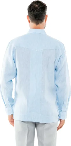Vista 6 de Mojito - Camisa guayabera de manga larga para hombre, 100% lino, diseño de 2 bolsillos