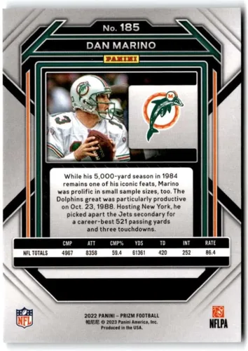 Vista 2 de Panini Prizm #185 Dan Marino Miami Dolphins NFL 2022 - Trading Card