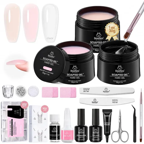 Vista 27 de Beetles Kit de Gel Duro para Uñas Clásico Neutro 3 Colores 9 en 1 Extensión de Uñas Esculpido de Alta Dureza para Profesionales de Salón Gel