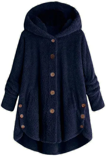Vista 2 de COTECRAM Abrigos de invierno para mujer 2023 moda talla grande Sharpa Jacke chaqueta de forro polar con botones y capucha cálida para exteriores