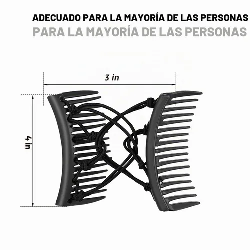 Vista 3 de 4 pinzas elásticas ajustables para el cabello, sin pliegues, para mujer, rizado, grueso, ondulado, color negro sólido, 4 piezas