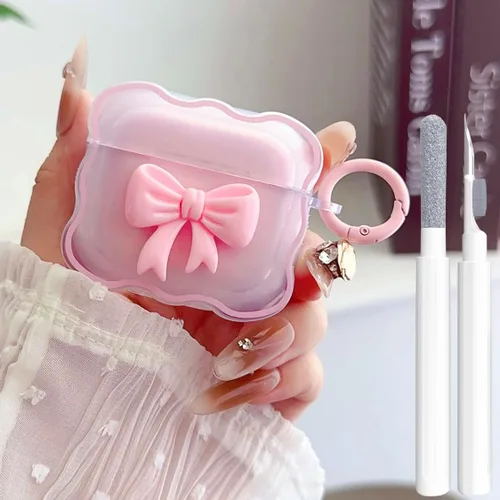 Vista 17 de Linda funda transparente para AirPods de 3ª generación, color verde, diseño de lazo femenino, TPU suave, a prueba de golpes, Kawaii Airpods