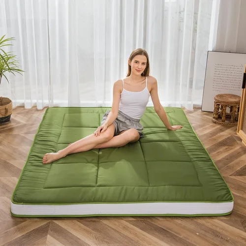 Vista 19 de MAXYOYO Colchón de suelo tipo futón japonés, cubrecolchón extra grueso para cama individual, enrollable, plegable, esterilla única, patrón de Negro