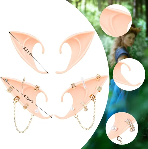 Vista 7 de Juego de orejas de elfo con piercings y aretes