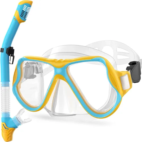 Vista 14 de Greatever Snorkeling Gear for Kids, Dry Snorkel Set Panoramic View Snorkel Mask, Anti-Fog Scuba Diving Mask for Kids Youth Age 6-14, Unisex Swimming