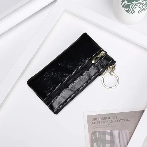 Vista 2 de Monedero de monedero para mujer, monedero de cuero genuino, negro, L