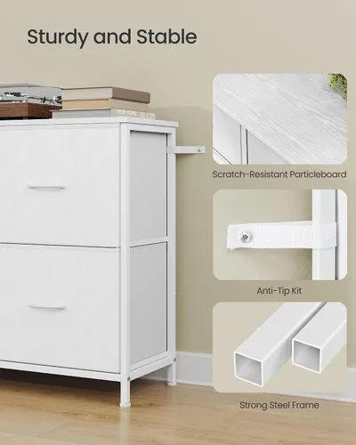 Vista 6 de SONGMICS Cómoda para dormitorio, cómoda ancha para armario con 5 cajones de Blanco nube