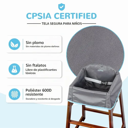 Vista 4 de Funda para silla alta de bebé de doble cinturón, sin plomo ni ftalatos, material resistente y robusto, funda impermeable lavable para sillas altas