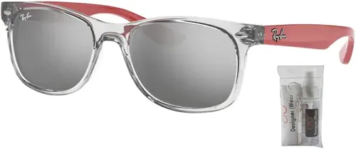 Vista 2 de Ray-Ban Junior - Lentes de sol Wayfarer RJ9052S cuadrados para niños y niñas + paquete con kit de gafas de diseñador iWear