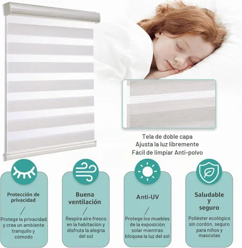 Vista 7 de MYshade Persianas Cebra sin Cordón con Función de Detención Libre - Cortinas Translúcidas de Doble Capa para Filtrado de Luz y Privacidad para Día