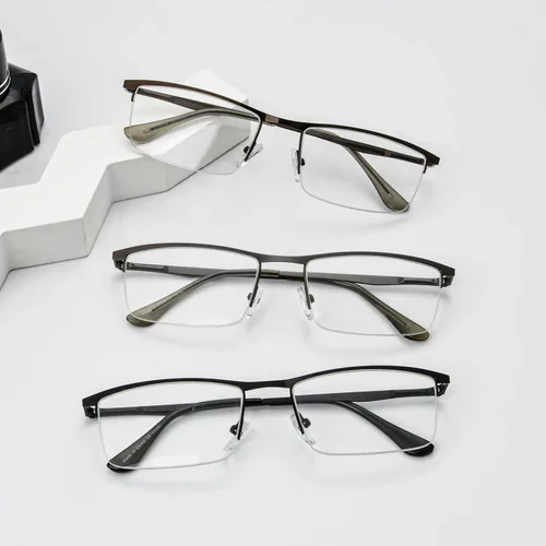 Vista 2 de Gafas de lectura de metal para hombre, paquete de 3 lectores de media llanta +0.50