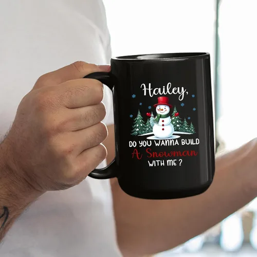 Vista 3 de Taza personalizada con nombre, diseño de muñeco de nieve con nombre, tazas de café de Navidad de muñeco de nieve, regalos personalizados para árbol