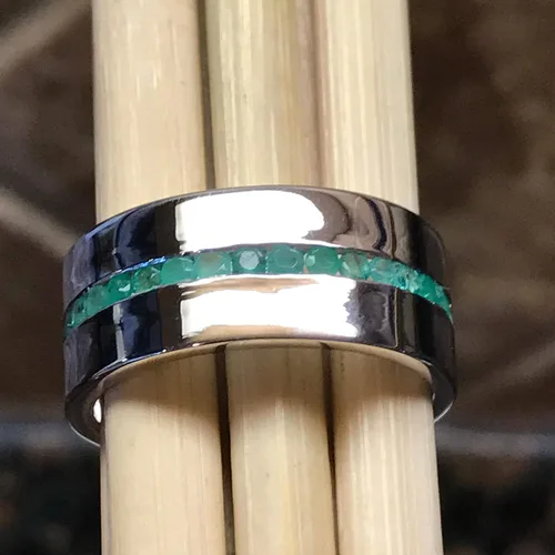Vista 9 de Anillo de plata de ley 925 con esmeralda natural para hombre, talla 6, 7, 8, 9, 10, 11, 12, 13