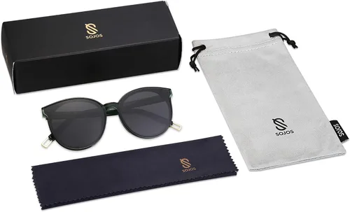 Vista 6 de SOJOS Gafas de sol redondas de moda para mujeres y hombres, estilo vintage de gran tamaño SJ2057