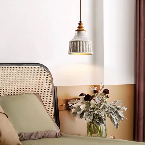 Vista 4 de Mid Century Cement Ceiling Hanging Lighting, Modern Industrial Concrete Pendant Lights with Wood Finish, Black Dome Adjustable Cord E27/E26 Sockets