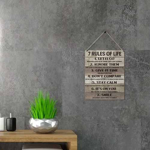 Vista 4 de Qious Letreros de Regalo Inspiradores 7 Reglas de la Vida Déjalo Ir Ignóralos Dale Tiempo No Compares Mantente Tranquilo Letrero Colgante de Madera