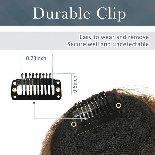 Vista 4 de BARSDAR Extensión de moño de cabello liso marrón oscuro + flequillo de clip de cabello humano