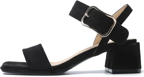 Vista 6 de Enelauge Sandalias de tacón grueso con correa en el tobillo y puntera abierta para mujer, zapatos de tacón bajo y grueso, cómodos zapatos de tacón
