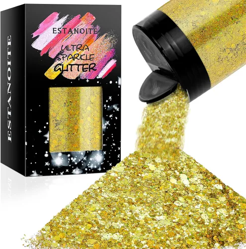 Vista 17 de Estanoite - Brillantina holográfica gruesa, 160G/5.64OZ, brillantina artesanal para resina, purpurina metálica iridiscente, lentejuelas gruesas