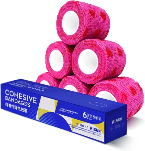 Vista 24 de RISEN Vendaje Cohesivo 2" x 5 Yardas, 6 Rollos, Vendaje Autoadherente Cinta Médica, Gasa de Primeros Auxilios Adhesiva Flexible Transpirable Ideal