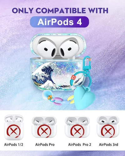 Vista 2 de Funda para Apple para Airpods 4 Case 2024 - Arena Movediza Líquida Arte Artístico Estético Funda Mujer Chica Mujeres Brillante Brillo Purpurina