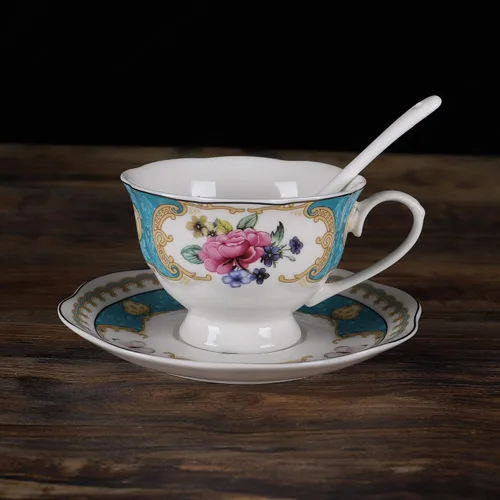 Vista 7 de fanquare Juego de té de rosa retro europeo de 15 piezas, juego de té de flora inglesa para adultos, juego de café de porcelana