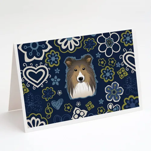 Vista 48 de Caroline's Treasures BB5095GCA7P - Tarjetas de felicitación y sobres con diseño de flores azules y sabuesos afganos, paquete de 8 tarjetas en blanco