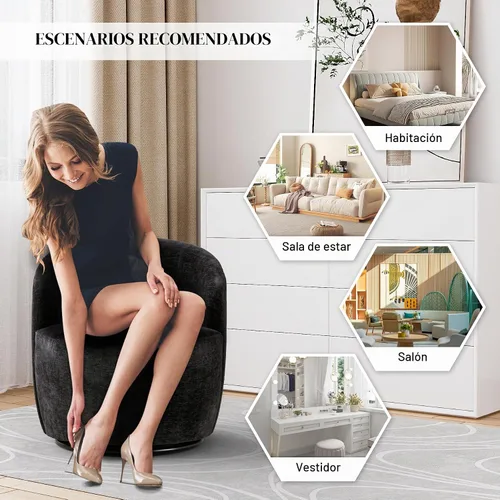 Vista 6 de Wrofly Juego de 2 sillas giratorias de barril de 360 grados, silla decorativa giratoria Boucle de 360 grados, sillón redondo tapizado de chenilla