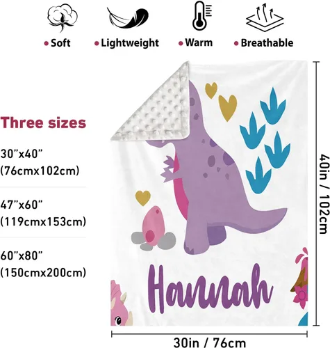 Vista 2 de Manta de bebé de doble capa con nombre personalizado, manta de ropa de cama para niños pequeños con estampado morado personalizado, multiusos