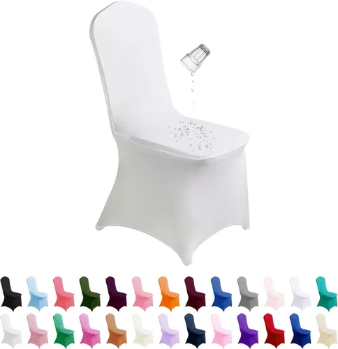 Vista 25 de SUPERO Funda impermeable de poliéster y elastano para silla (100 unidades, color negro) - Fundas elásticas para sillas de comedor, protector