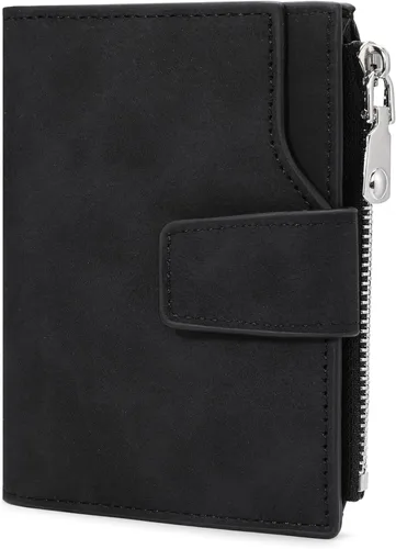Vista 12 de FALAN MULE Cartera de cuero genuino con bloqueo RFID para hombre con cremallera bolsillo para monedas, ventana de identificación ABA-negro