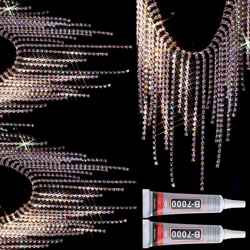 Vista 8 de Cinturón con flecos de diamantes de imitación con cuentas y cadena de borlas de diamantes para jeans, accesorios de ropa, decoración de bricolaje