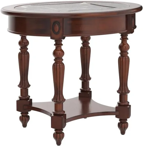 Vista 2 de Gexpusm - Mesa auxiliar ovalada de madera (mesa auxiliar, madera, vidrio) Mesa auxiliar de madera natural con estante de almacenamiento, fácil