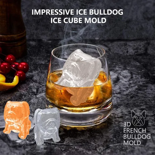 Vista 5 de Nax Caki Bulldog Gifts - Molde para cubitos de hielo 3D Bulldog con formas divertidas, molde de hielo grande de 2.4 pulgadas, bandejas de cubitos