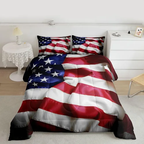 Vista 2 de Erosebridal - Juego de edredón con bandera estadounidense, juego de edredón de plumón tamaño individual para niños y adolescentes, juego de edredón