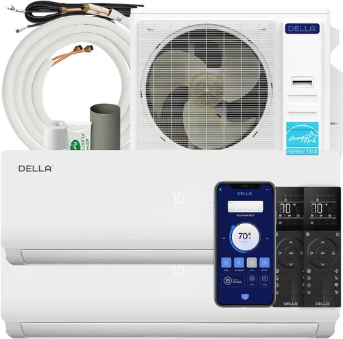 Vista 11 de DELLA 35K BTU Dual Zone Mini Split AC (9K+24K), 19 SEER2, 16ft Kits Blanco con juego de línea