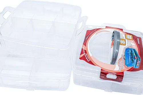Vista 3 de Caja organizadora de manualidades apilable de 3 capas para guardar joyas, hardware, suministros de manualidades con compartimentos ajustables