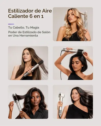 Vista 2 de 7MAGIC Cepillo secador de pelo 6 en 1, estilizador de aire caliente con Dorado claro