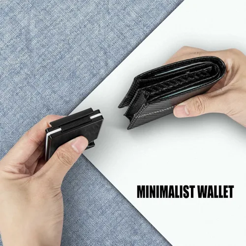Vista 3 de IMDCGYY Cartera táctica para hombre, cartera de metal delgada y minimalista de fibra de carbono, clip de dinero de acero inoxidable, bloqueo RFID