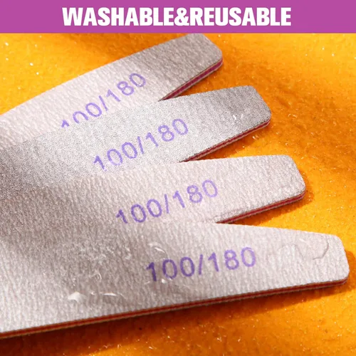 Vista 5 de 150 unidades de limas de uñas de grano 100/180 a granel, tableros de esmeril de doble cara, reutilizables, curvas, gruesas, herramientas de manicura