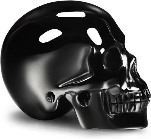 Vista 3 de Skullis Cabeza de calavera de cristal de obsidiana negra de 2.0 pulgadas, escultura de arte fino de piedras preciosas talladas a mano, estatua